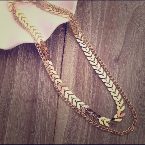 Chevron & Chain Gold Choker Necklace 2Layer - Picture 1 of 4